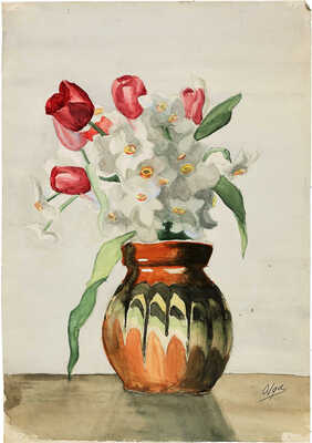 Романова Ольга Александровна (Великая Княгиня). Нарциссы и тюльпаны в цветной вазе